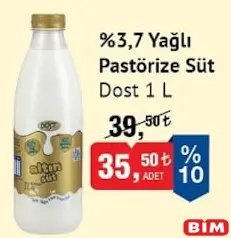 DOST %3,7 YAĞLI PASTÖRİZE SÜT 1 L